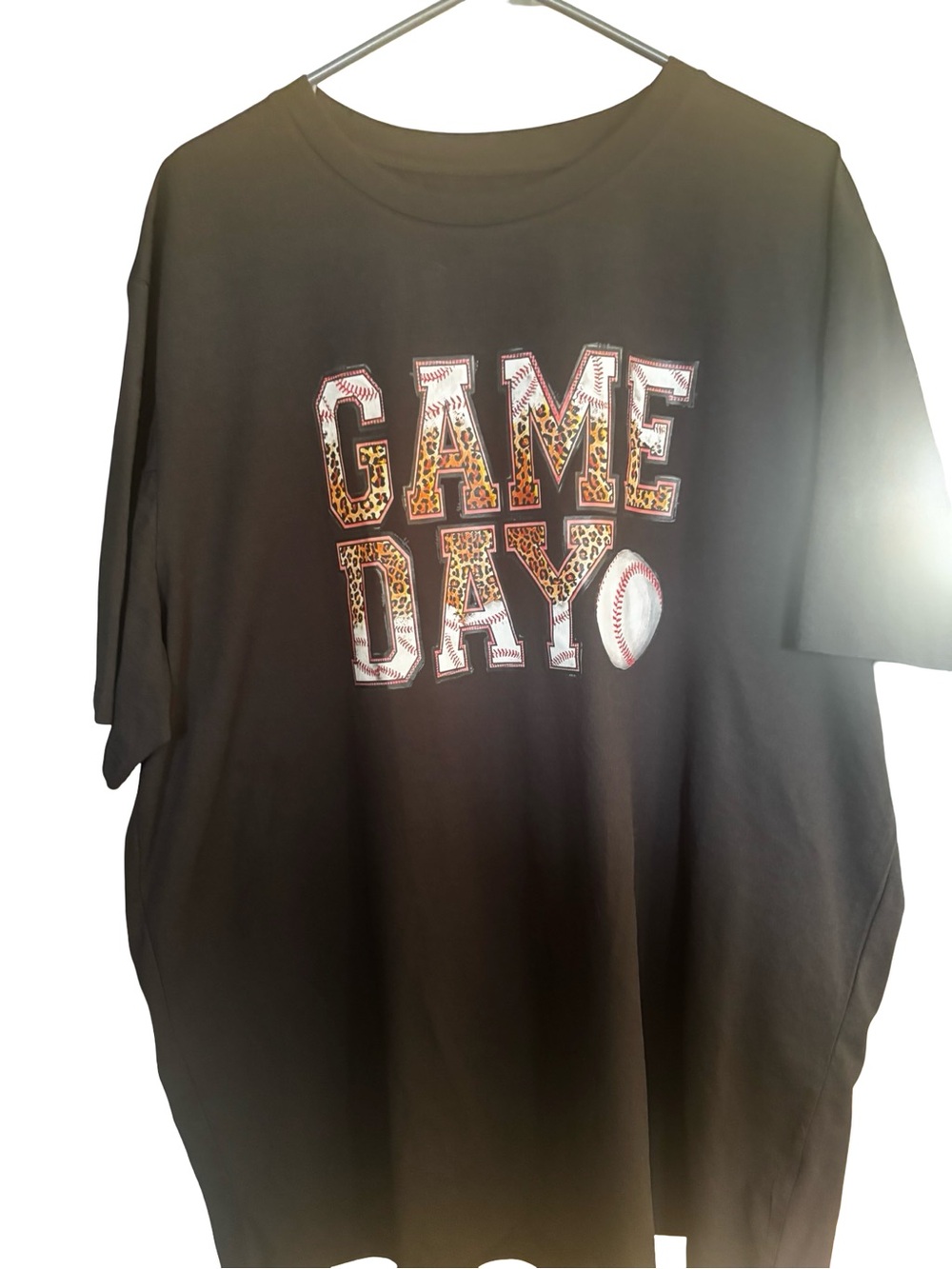 GAME DAY Leopard Print Baseball Tee - Black